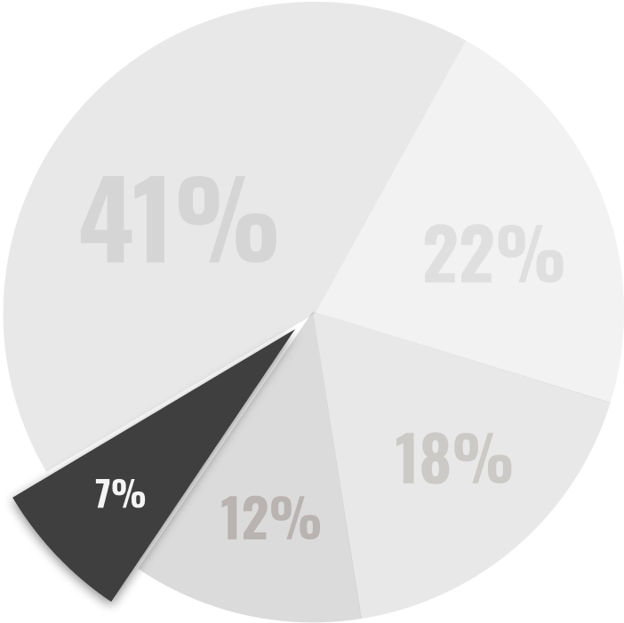 a pie chart with a 7% piece that is black while the others are grey